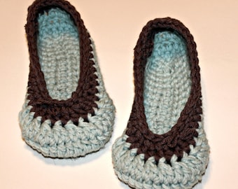 Womens crochet slippers blue and gray slippers size small 5 6