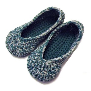 Womens crochet slippers, Cozy turquoise ladies simple slippers in turquoise and gray