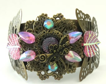 Bronze and pink fairy Cuff Bracelet