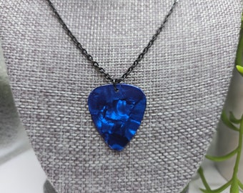 Blue Pearl Guitar Pick Necklace - Music Lover Gift