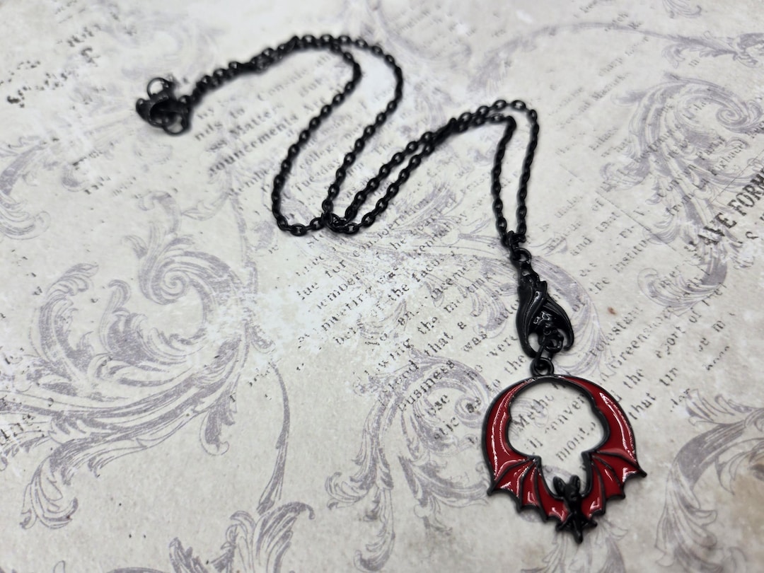 Black and Red Bat Necklace | Gothic Pendant | Vampire | Punk Rock | Emo ...