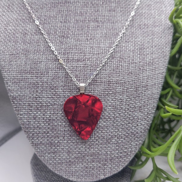 Dark red guitar pick necklace | rock and roll | heavy metal | punk rock | goth | music lover | hard rock | heavy metal | guitar player
