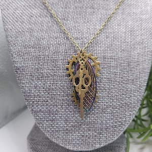Gear and rainbow filigree necklace | steampunk pendant | industrial machinery | cyberpunk | cogs | science fiction | unique jewelry