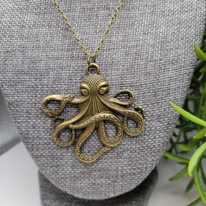 Large bronze octopus necklace | kraken pendant | steampunk | sea life | tentacles | nautical jewelry | sea monster