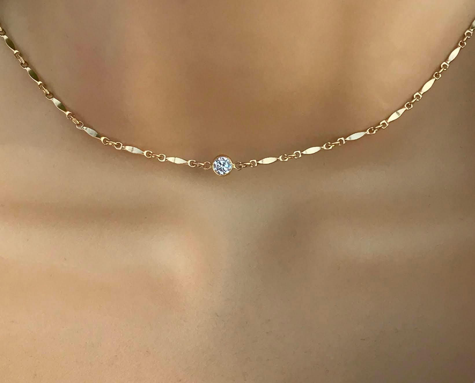 14k Gold Filled CZ Choker Delicate Gold Choker Modern Etsy