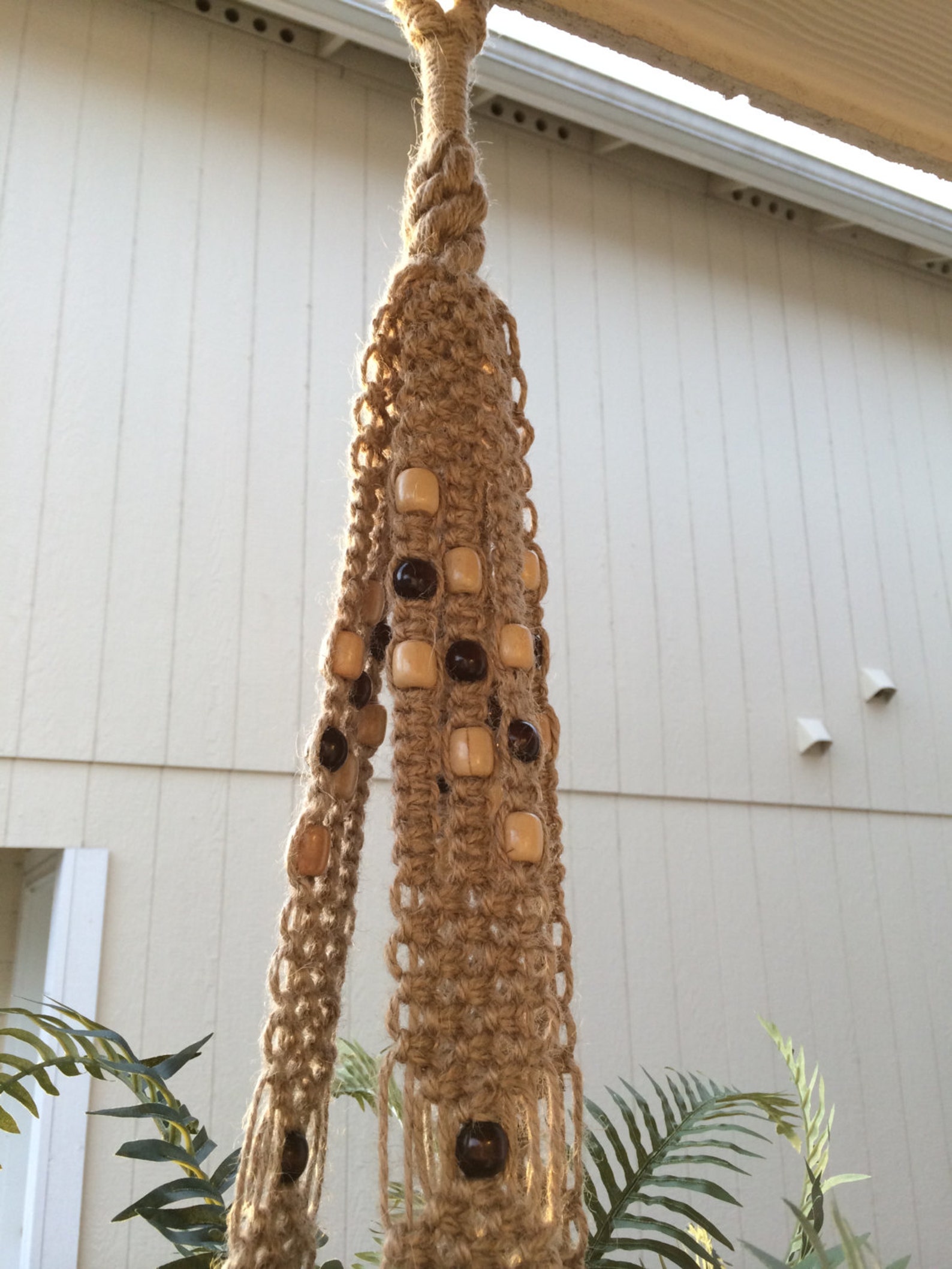 Large Heavy Duty Natural Jute Macrame Hanger with Wooden Beads Etsy