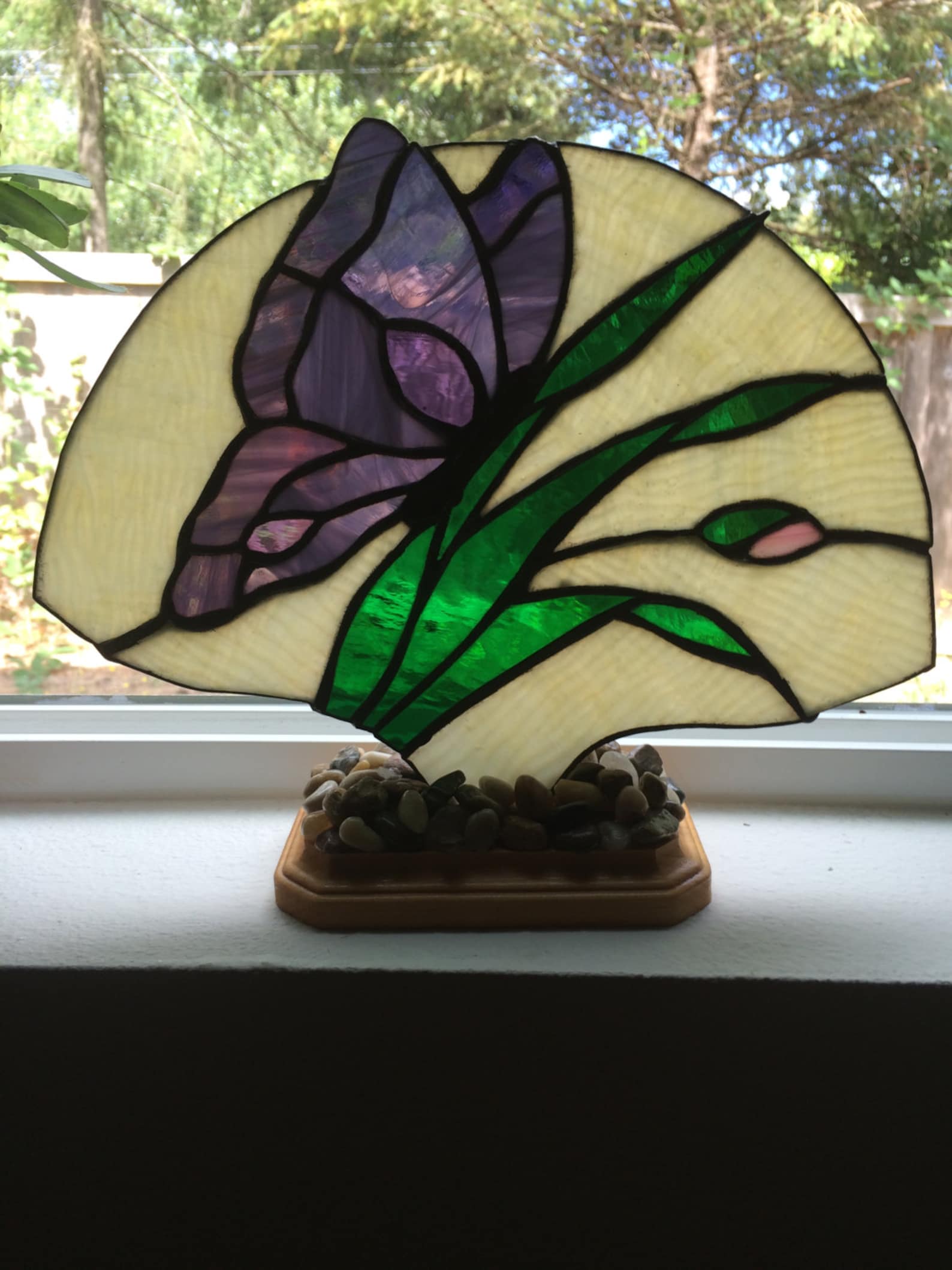 Purple Butterfly Stained Glass Fan Lamp Night Light Etsy
