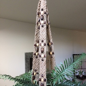 Large, Long Heavy Duty Macrame Plant Hanger of Natural Jute and Wooden Beads