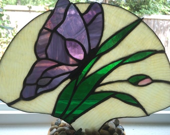 Purple Butterfly Stained Glass Fan Lamp Night Light