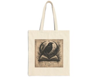 Stories Become Worlds Canvas Tote Bag | Gothic Raven Collection