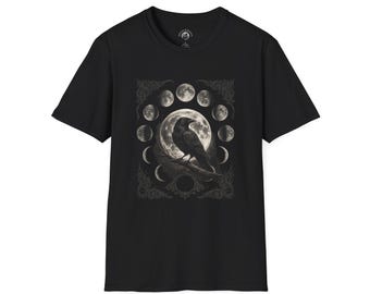 Lunar Phases Crow T-Shirt | Moon Phase Raven Tee, Witchy Astrology
