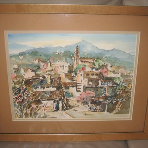 Jaime Oates Listed Mexican Taxco Artist Watercolor Painting Landscape Framed Latin American Wall Decor Cityscape image 3