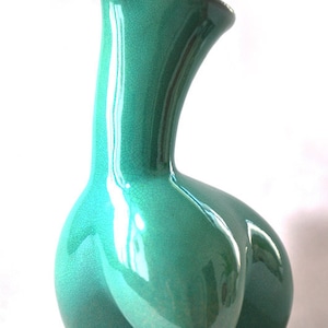 Studio Art Pottery Raku Ceramic Handmade Vase Sculpture Turquoise Crackle Crazing Glaze Home Decor