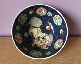 Beautiful Old Vintage Antique Chinese Ceramic Colored Foo Dog Bowl Large 10” Asian Home Decor Fruit Vase Oriental Old