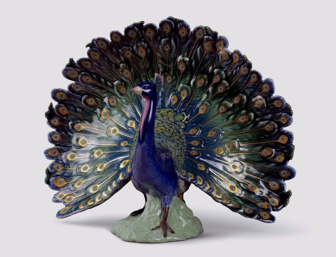 Large Lladro Porcelain Ceramic Peacock Bird Figurine Sculpture Etsy