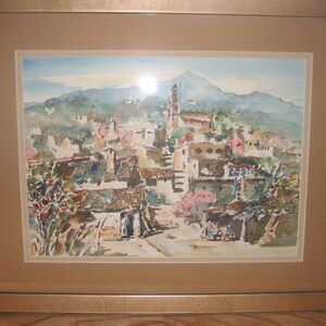 Jaime Oates Listed Mexican Taxco Artist Watercolor Painting Landscape Framed Latin American Wall Decor Cityscape image 2