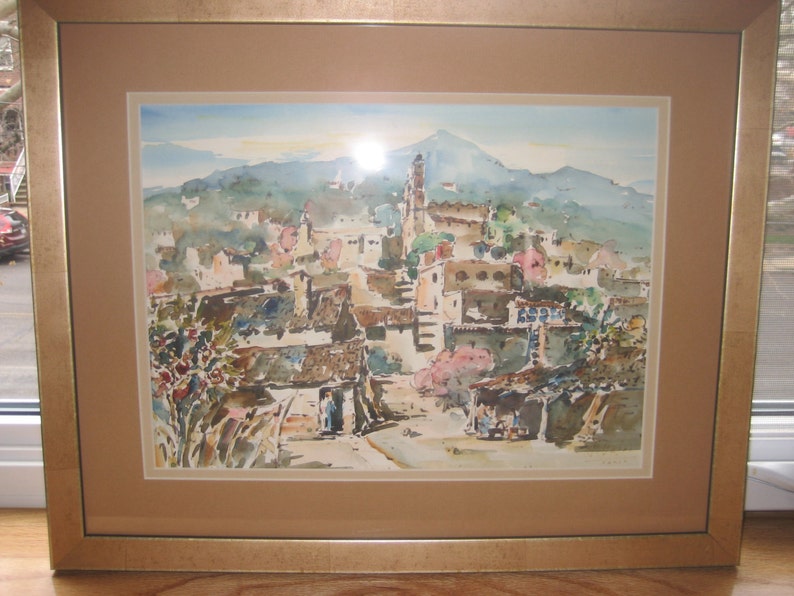 Jaime Oates Listed Mexican Taxco Artist Watercolor Painting Landscape Framed Latin American Wall Decor Cityscape image 2