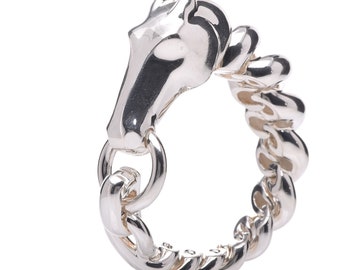 HERMES Sterling Silver Galop Cuff Bracelet Large Model Size Small