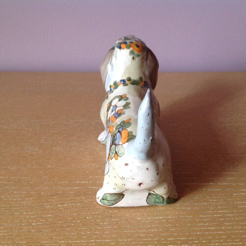 Vintage Gzhel Russian Studio Art Pottery Ceramic Dog Dachshund Taksa Sculpture Figurine 1998 shops Decor Gift Animal