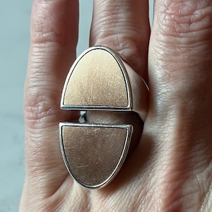 HERMES Chaine d’Ancre Initiale Ring Silver & 18K Rose Gold Very Large Model Sz 51 (US 5.5) Designer Statement Jewelry