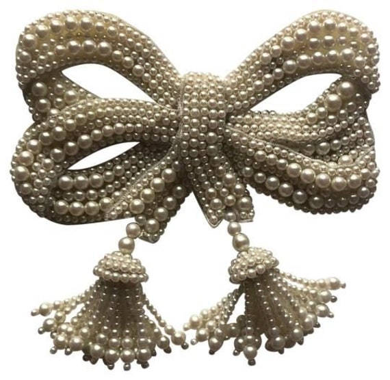 GUCCI Designer Huge Large Faux Pearls, Silk, & Re… - image 2