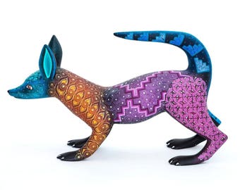 Alebrije Oaxacan Wood Carving Victor Fabian Ortega Museum Quality Coyote Sculpture Mexico Folk Art Animal Figurine Handmade
