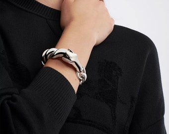 HERMES Sterling Silver Galop Cuff Bracelet Large Model Size Small