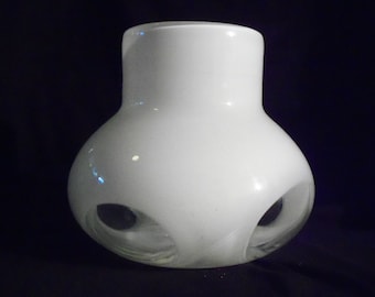 Jarrón de cristal de estudio con diseño de arte checo de mediados de siglo, estilo vintage y moderno, con ventanas transparentes blancas, regalo único para decoración del hogar y coleccionable