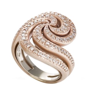 H. Stern IRIS 18K Rose Pink Gold Pave Diamonds Designer Statement Cocktail Ring Size 6.75 - 7