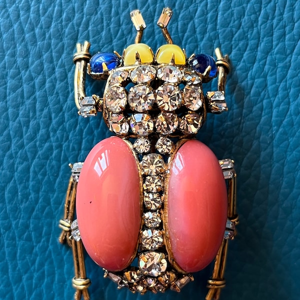 Vintage IRADJ MOINI Large Beetle Insect Bug Brooch Pin Costume Jewelry Collectible