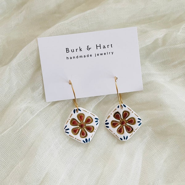 Hand-Painted Spanish Tile Clay Earrings