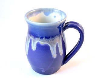 Pottery Mug 12 oz Ceramic Coffee Cup, Handmade Wheel Thrown Stoneware Pottery Purple & White