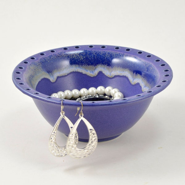 Jewelry Bowl Earring Holder Handmade Wheel Thrown Pottery Jewelry Storage Organizer Purple