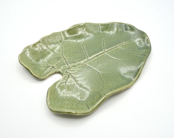 Pottery Leaf Handmade Stoneware Clay, Ceramic Green Leaf Spoon Rest, Home Decor