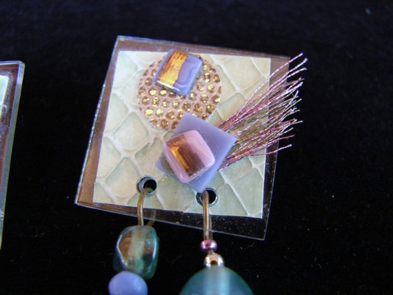 Vintage 1980 Mixed Media Earrings Artisan Made  P… - image 2