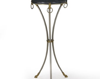 Accent Table | Side Table | Plant Stand | French Neoclassical Steel & Brass Antique Accent Table in Maison Jansen Style