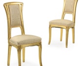 Very Fine Pair of Art Nouveau Period Gilt Antique Side Chairs, 510NAU19P