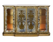 Antique French Art Deco Eglomisé Smoked Mirror Bar Server Console Sideboard, Circa 1940s, Lighted