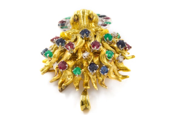 Vintage Finely Sculpted 18K Gold Gemset Lion Broo… - image 6