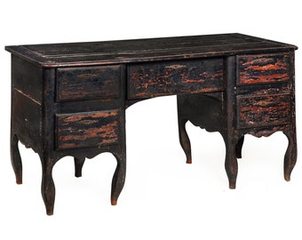 18th Century French Provincial Black Painted “Mazarin” Pedestal Desk