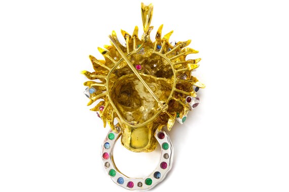 Vintage Finely Sculpted 18K Gold Gemset Lion Broo… - image 7