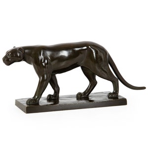 German Art Deco Antique Bronze Sculpture “Stalking Panther”, Wilhelm Schade