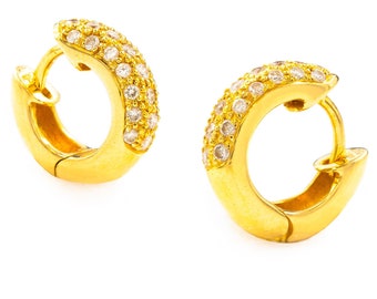 Pair of Modern 18k Yellow Gold Huggie Earrings with 44 Diamonds