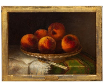 American Still-Life Fruit Painting of Peaches and Fly by Morston Ream ca. 1880