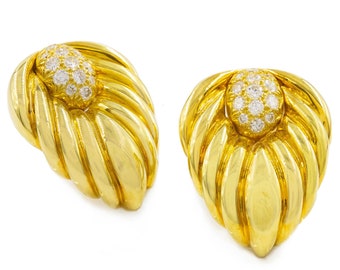 Pair of 18k Yellow Gold and Diamond Earrings by Albert Lipton