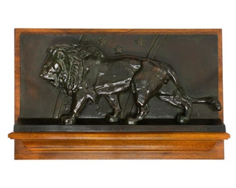 French Antique Bronze Sculpture Bas-Relief "Lion of the Zodiac" by Antoine-Louis Barye