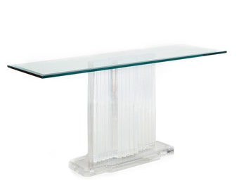 Vintage Mid-Century Modern Glass and Lucite Skyscraper Console Table