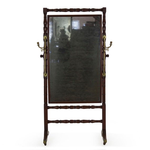 Vintage Mirror Full Length Antique Original Brass Candle Sconces English 19th Century