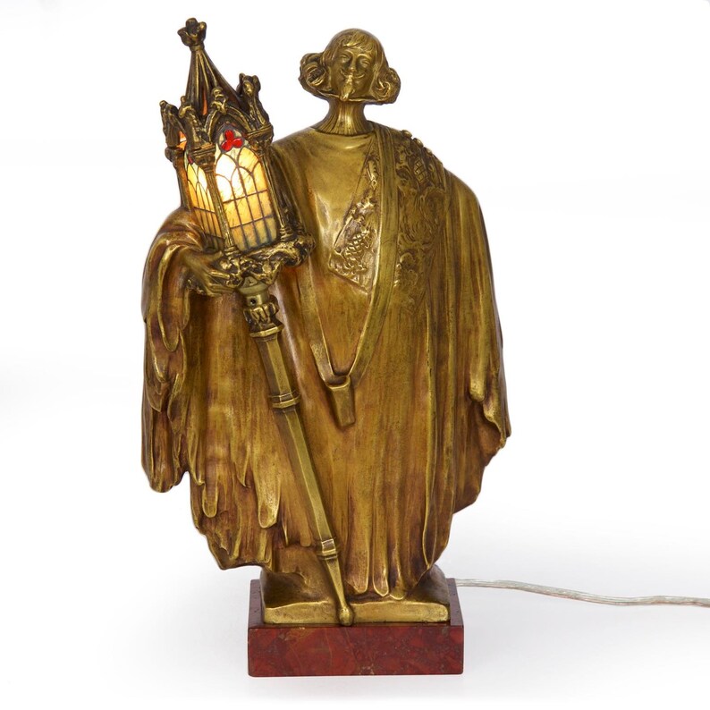 Bronze Sculpture Lamp Table Light Rare French Art Nouveau Gilt By Léo Laporte Blairsy