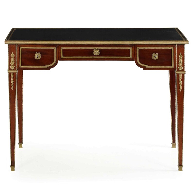 Antique Writing Desk Table French Leather Mahogany France 20th Century